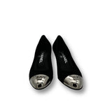 Chanel Black Silver Leather Heels 35 1/2