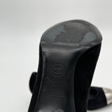 Chanel Black Silver Leather Heels 35 1/2