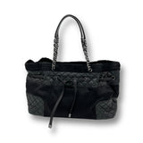 Chanel Black Quilted Aged Leather And Calfhair Drawstring Tote Bag