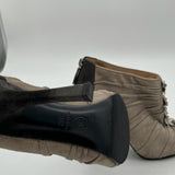 Chanel Silver Camellia Grey Suede Leather Heels 38
