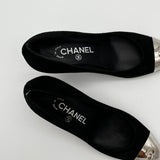Chanel Black Silver Leather Heels 35 1/2