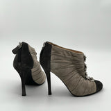 Chanel Silver Camellia Grey Suede Leather Heels 38