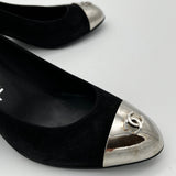 Chanel Black Silver Leather Heels 35 1/2