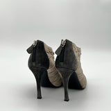 Chanel Silver Camellia Grey Suede Leather Heels 38