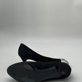 Chanel Black Silver Leather Heels 35 1/2