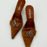 Prada Spring 2002 Suede Mules Cognac 38 1/2