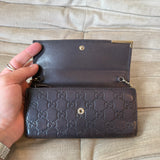 Gucci Monogram GG Leather Wallet with Chain