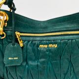 Miu Miu Leather Matelasse Shoulder Bag Turquoise